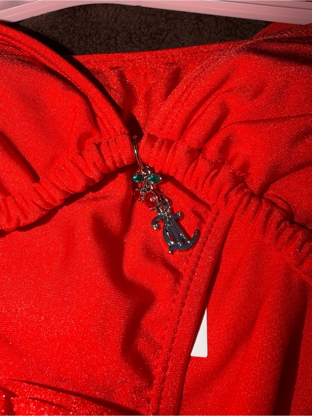 SMALL Juicy Couture Bright Red Rhinestone Bikini with Heart Detail - Picture 2 of 5